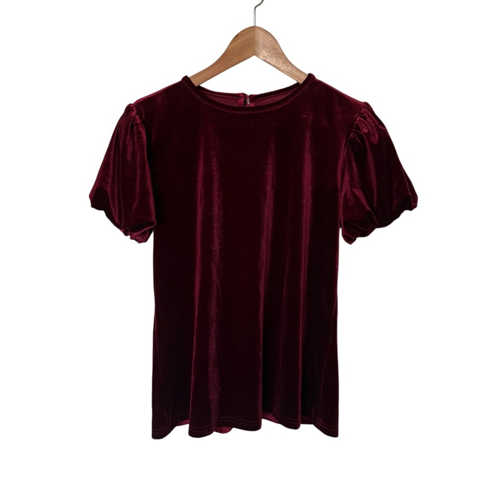 Shop The Mint Burgundy Velvet Puff‎ Sleeve Top Size S